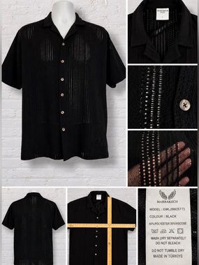 Marrakech Premium Men’s L Black Open Knit Sheer Camp Resort Shirt